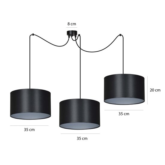 Goteborg 3Ltriple zwart-zilver hanglamp cilinder 3x E27