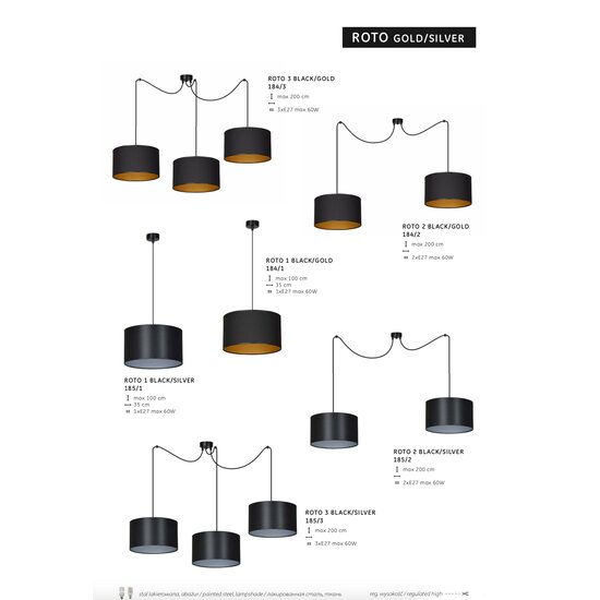 Goteborg 3Ltriple suspension noir-argent cylindre 3x E27