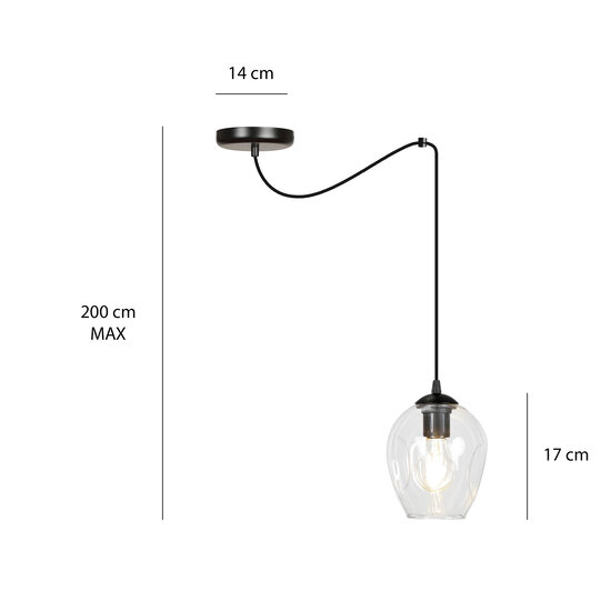 Colgante Malmo transparente 1L E27 descentralizable
