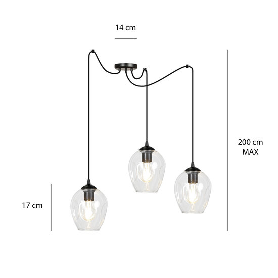 Emibig Emibig Malmo transparante 3L pendel E27 decentraliseerbaar - Perfecte verlichting voor elke ruimte