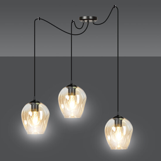 Suspension Malmö couleur ambre 3L E27 décentralisée