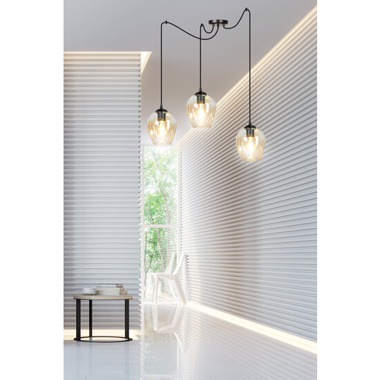 Suspension Malmö couleur ambre 3L E27 décentralisée