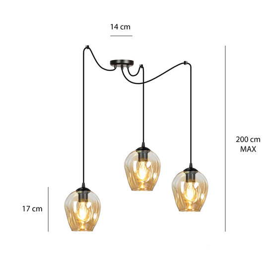 Malmo amber colored 3L suspension E27 decentralizable