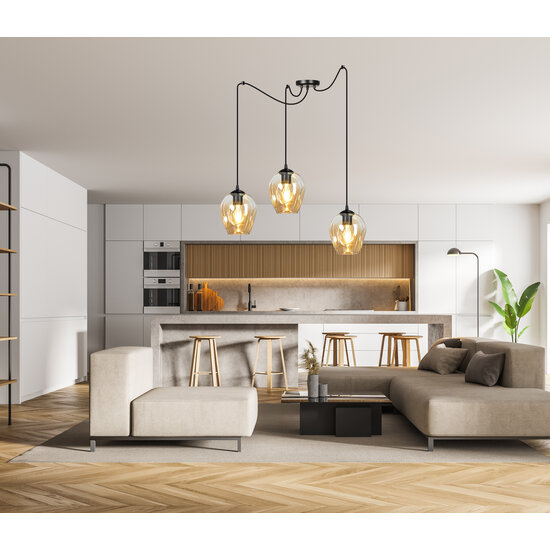 Emibig Emibig Malmo amberkleurige 3L pendel E27 decentraliseerbaar - Perfect voor sfeervolle verlichting in elke ruimte