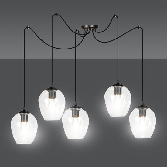 Emibig Malmo transparente 5x E27 Pendelleuchte dezentral - Ideales Licht für jeden Raum