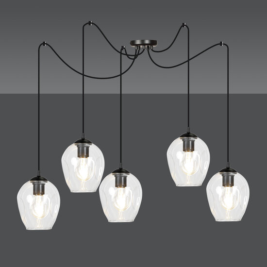 Emibig Malmo transparente 5x E27 Pendelleuchte dezentral - Ideales Licht für jeden Raum