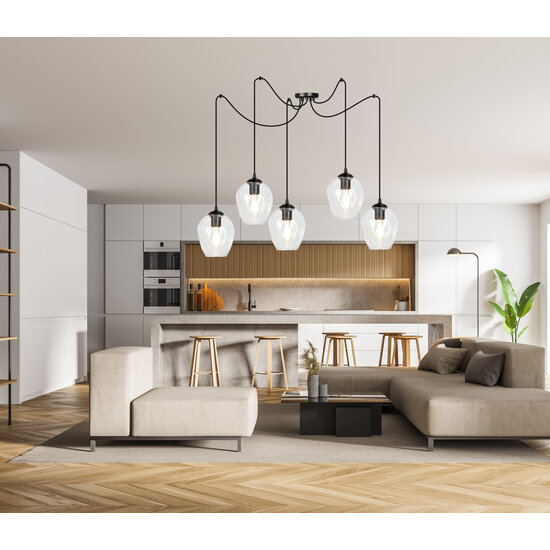 Malmo transparent 5x E27 pendant decentralized