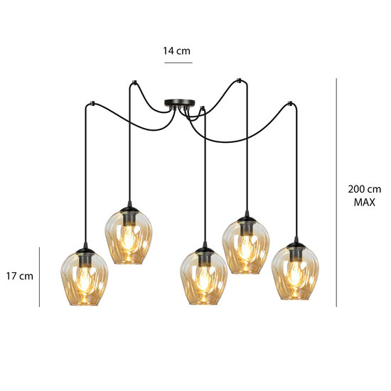 Malmo couleur ambre 5x E27 suspension E27 décentralisée