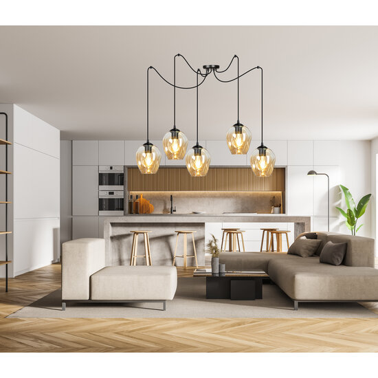 Malmö bernsteinfarbene 5x E27 Pendelleuchte E27 dezentralisierbar