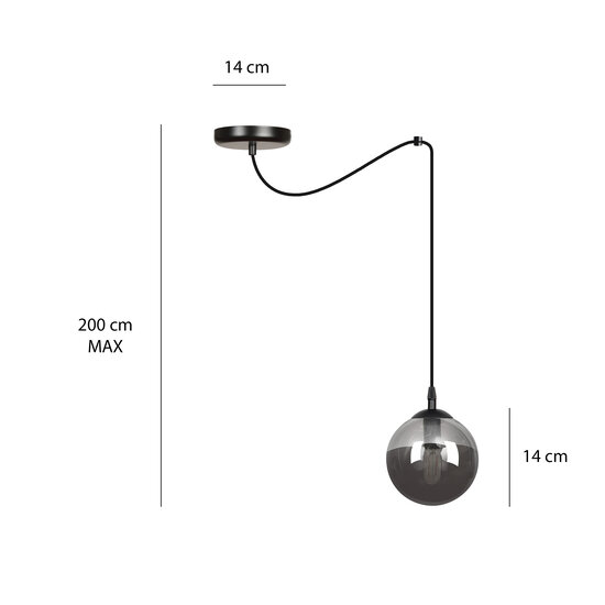 Emibig Uppsala vollschwarze 1L Hängelampe Rauchglas E14 - Ideal für moderne Innenräume