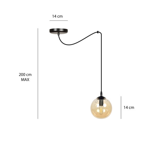 Hängelampe Uppsala mit bernsteinfarbener Glaskugel E14