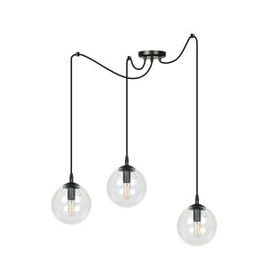 Emibig Uppsala zwarte 3L pendel lamp met transparant glas 3x E14