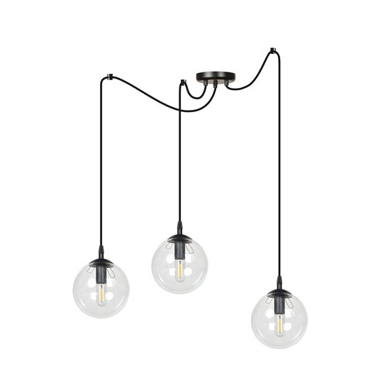 Suspension Uppsala noire 3L avec verre transparent 3x E14