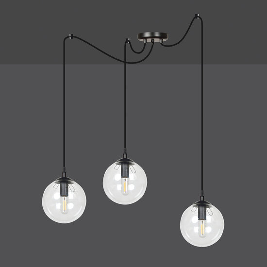 Emibig Emibig Uppsala lampe pendante noire 3L avec verre transparent 3x E14 - Éclairage parfait pour chaque espace