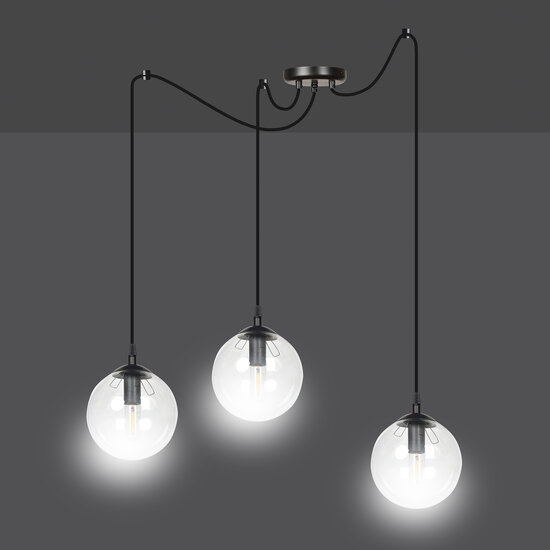 Emibig Emibig Uppsala lámpara colgante negra 3L con vidrio transparente 3x E14 - Iluminación perfecta para cualquier espacio