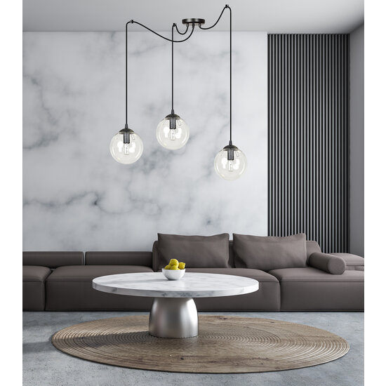 Uppsala black 3L pendant lamp with transparent glass 3x E14