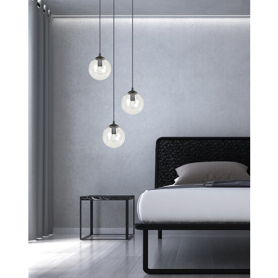 Emibig Emibig Uppsala zwarte 3L pendel lamp met transparant glas 3x E14 - Perfecte verlichting voor elke ruimte