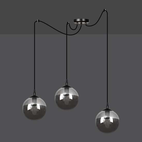 Uppsala mooie zwarte 3L hanglamp gerookt glas 3x E14
