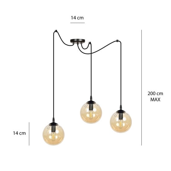 Emibig Emibig Uppsala 3 L hanglamp met amber glazen bol 3x E14 - Creëer een warme sfeer in uw huis