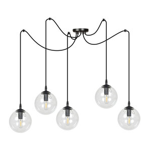 Emibig Uppsala lámpara colgante negra 5L con vidrio transparente 5x E14
