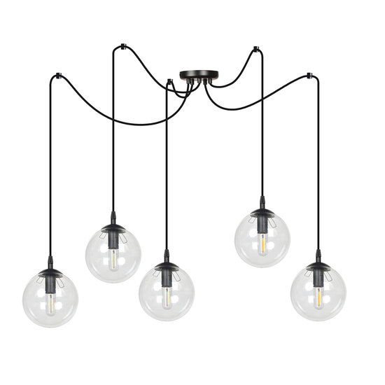 Emibig Emibig Uppsala lámpara colgante negra 5L con vidrio transparente 5x E14 - Iluminación elegante para cualquier espacio