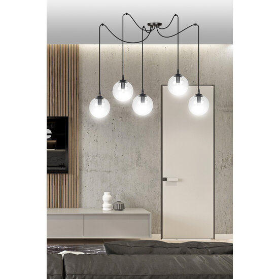 Uppsala black 5L pendant lamp with transparent glass 5x E14