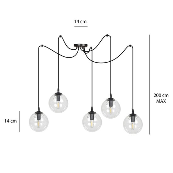 Emibig Emibig Uppsala lámpara colgante negra 5L con vidrio transparente 5x E14 - Iluminación elegante para cualquier espacio