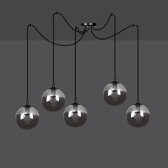 Uppsala grande suspension noire 5L verre fumé 5x E14
