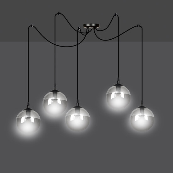Emibig Emibig Uppsala grande lampe suspendue noire 5L verre fumé 5x E14 - Éclairage idéal pour les intérieurs modernes
