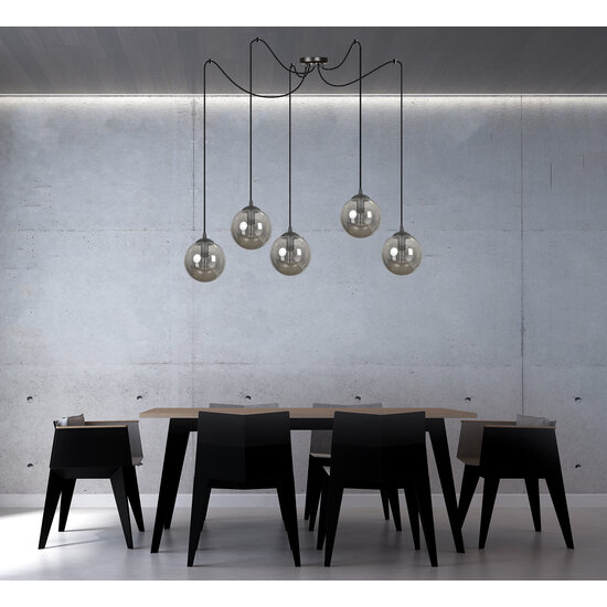 Uppsala grande suspension noire 5L verre fumé 5x E14