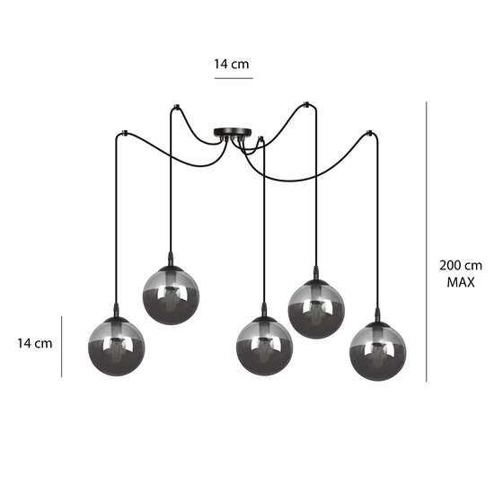 Emibig Emibig Uppsala large black 5L hanging lamp smoked glass 5x E14 - Ideal lighting for modern interiors
