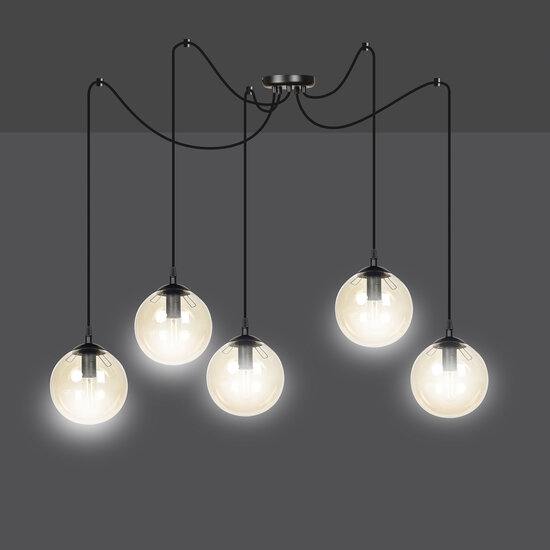 Uppsala 5L hanging lamp with amber glass bulb 5x E14