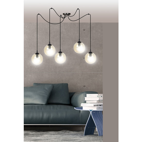 Uppsala 5L hanging lamp with amber glass bulb 5x E14
