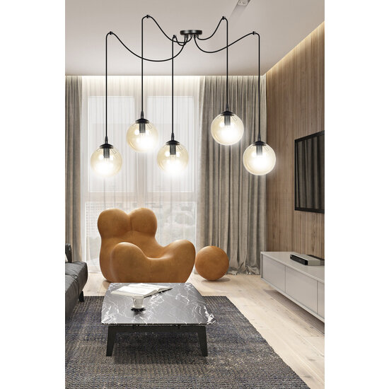 Uppsala 5L hanging lamp with amber glass bulb 5x E14