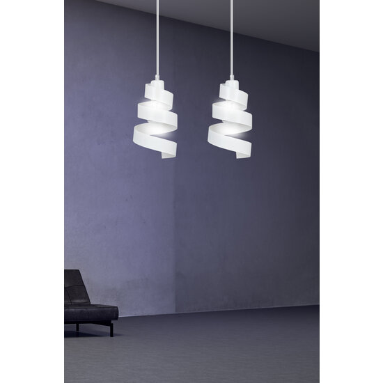 Lampe à suspension Helsingborg double spirale blanche en métal 2x E27