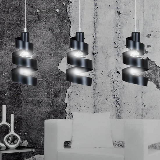 Helsingborg 3L schwarze Spiral-Hängelampe aus Metall 3x E27