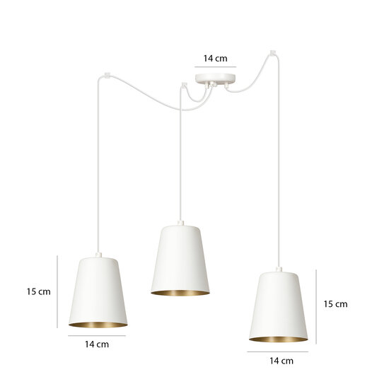 Lámpara colgante Jonkoping 3L blanca con dorado 3x E27