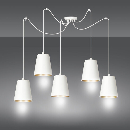 Jonkoping 5L wit en goud hanglamp 5x E27