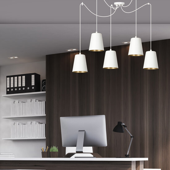 Lampe à suspension Jonkoping 5L blanche et dorée 5x E27