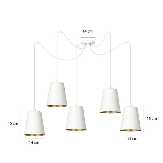 Lampe à suspension Jonkoping 5L blanche et dorée 5x E27
