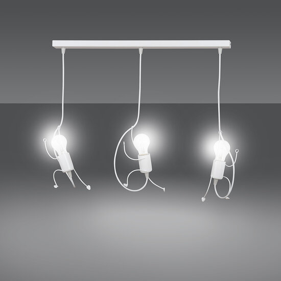 Lund white 3x E27 hanging lamp, cute climbing guys