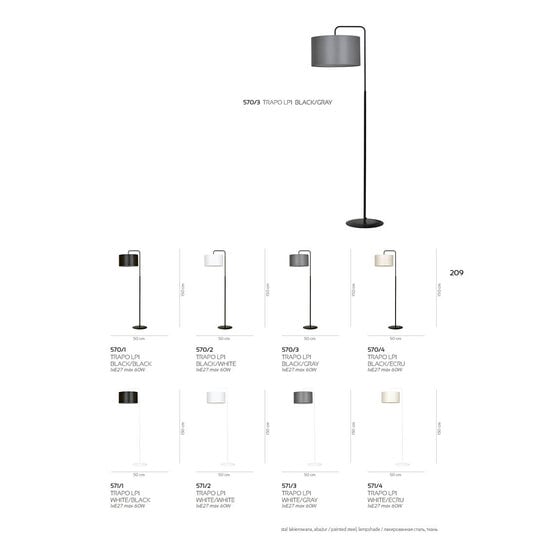 Umea Stehlampe in Schwarz und Ecru, 1x E27