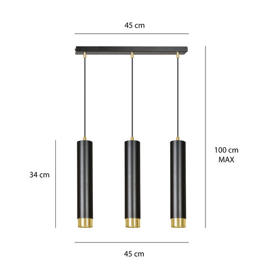 Cylindres suspendus Gavle 3L noir et or GU10