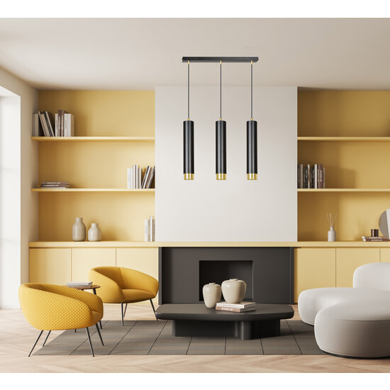 Gavle 3L black and gold hanging cylinders GU10