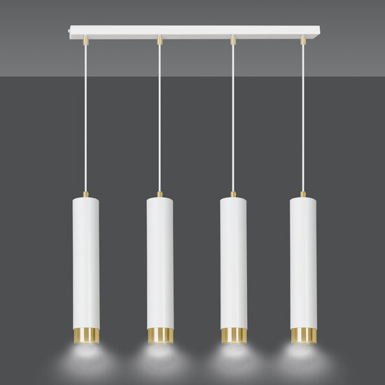 Lampe à suspension Gavle 4L blanche et dorée tubes GU10