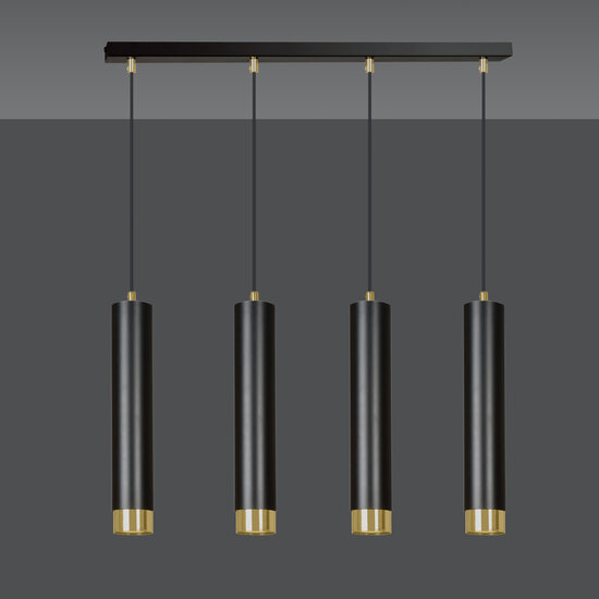 Lampe à suspension Gavle 4L noire et dorée tubes GU10