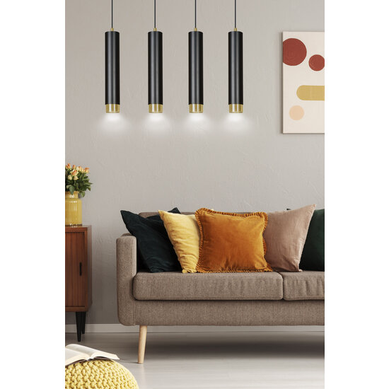Lampe à suspension Gavle 4L noire et dorée tubes GU10
