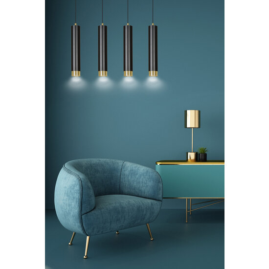 Lampe à suspension Gavle 4L noire et dorée tubes GU10