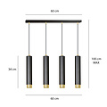 Lampe à suspension Gavle 4L noire et dorée tubes GU10