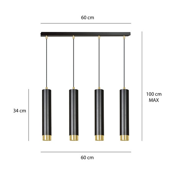 Emibig Gavle 4L Hängeleuchte in Schwarz und Gold mit GU10-Röhren - Ideal für moderne Innenräume
